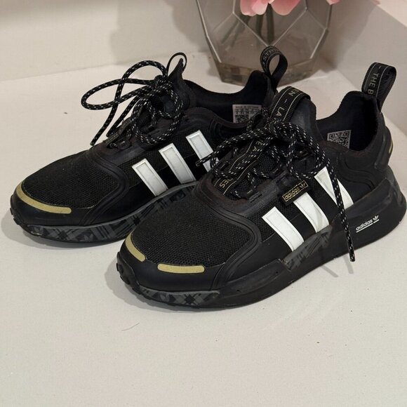 Adidas Originals NMD V3 Black White Gold Kids Running Shoes Sneakers - Picture 5 of 9